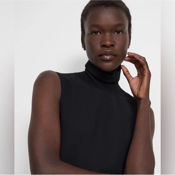 Theory Roll Neck Dress in Crepe Black Size Large - Picture 3 of 7